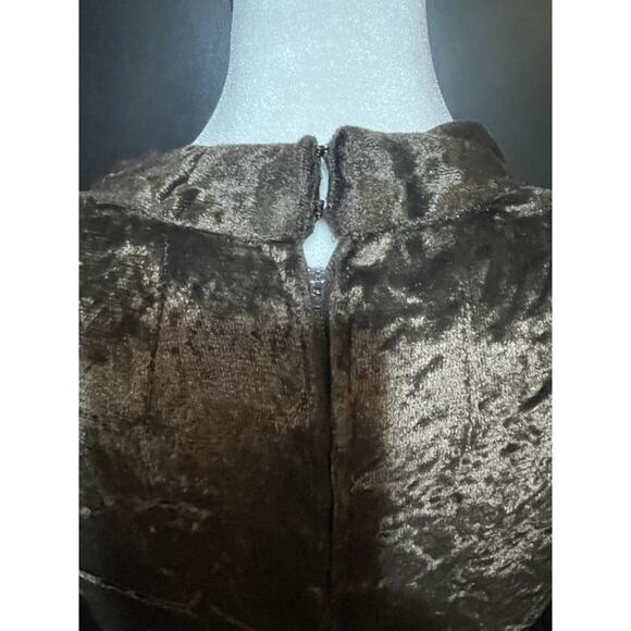 Vintage 70s Brown Crushed Velvet Maxi Hostess Dress V-Neck Empire Waist S/M - Picture 6 of 14